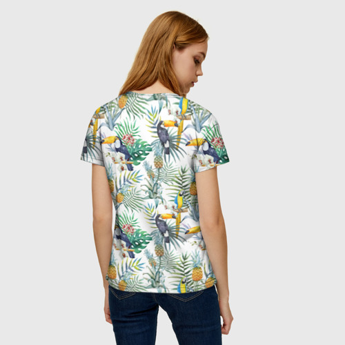 Женская футболка 3D с принтом Попугаи, вид сзади #2