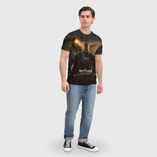 Мужская футболка 3D с принтом Wild hunt, вид сбоку #3