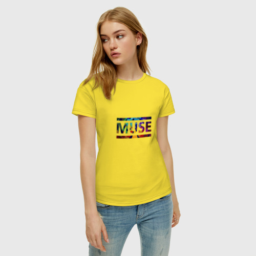 Женская футболка хлопок с принтом Muse colour, фото на моделе #1