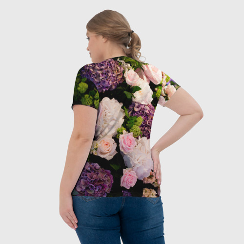 Женская футболка 3D с принтом Цветы, вид сзади #2