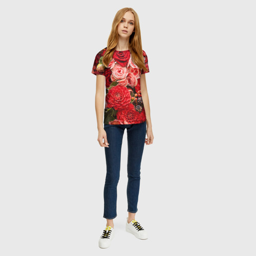 Женская футболка 3D с принтом Цветы, вид сбоку #3