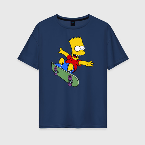 Женская футболка хлопок Oversize с принтом Барт на скейте, вид спереди #2
