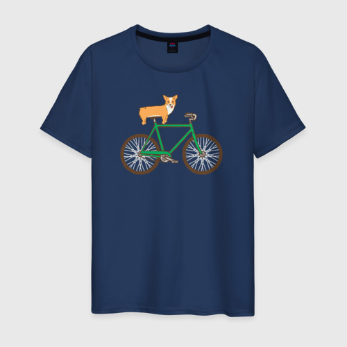 Мужская футболка хлопок с принтом Корги на велосипеде, вид спереди #2