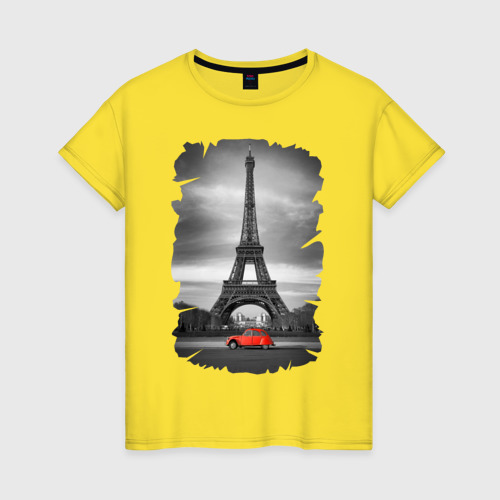Женская футболка хлопок с принтом Эйфелева башня, вид спереди #2