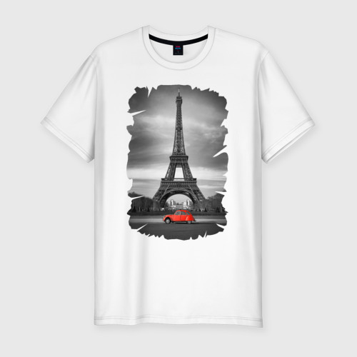 Мужская футболка премиум с принтом Эйфелева башня, вид спереди #2