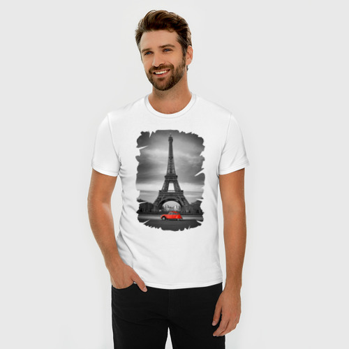 Мужская футболка премиум с принтом Эйфелева башня, фото на моделе #1