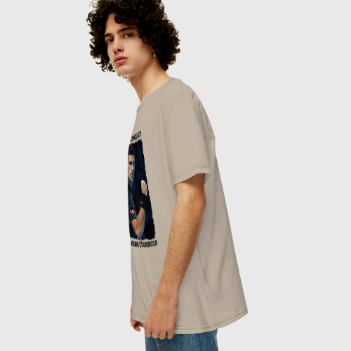 Мужская футболка хлопок Oversize с принтом Новак Джокович чемпион, вид сбоку #3