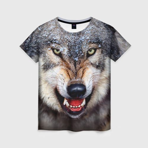 Женская футболка 3D с принтом Волк, вид спереди #2