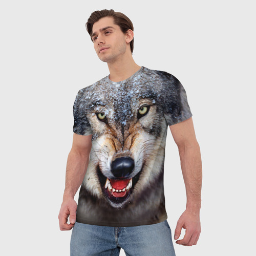 Мужская 3D футболка с принтом Волк, фото на моделе #1