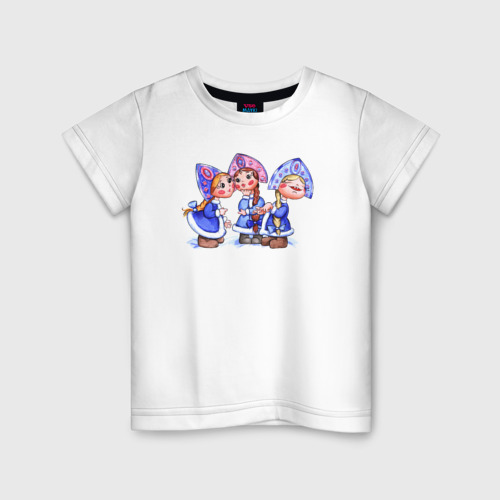 Детская футболка хлопок с принтом Снегурочки, вид спереди #2