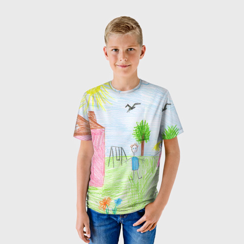 Детская футболка 3D с принтом Детские рисунки, фото на моделе #1