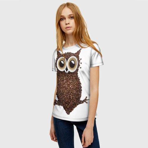 Женская футболка 3D с принтом Сова из кофе, фото на моделе #1