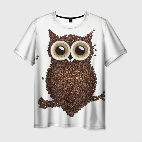 Мужская футболка 3D с принтом Сова из кофе, вид спереди #2