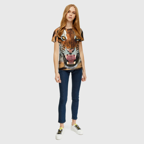 Женская футболка 3D с принтом Тигр, вид сбоку #3
