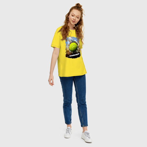 Женская футболка хлопок Oversize с принтом Уимблдон Wimbledon, вид сбоку #3