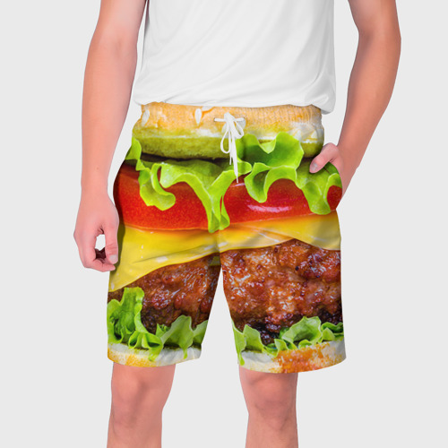 Мужские шорты 3D с принтом Гамбургер, вид спереди #2