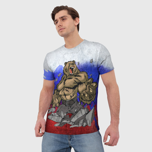 Мужская футболка 3D с принтом Медведь, фото на моделе #1