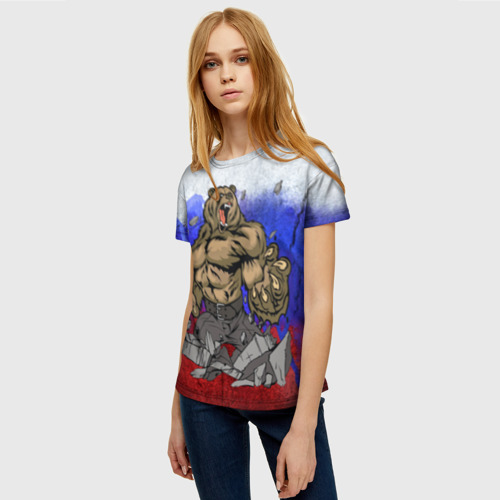 Женская футболка 3D с принтом Медведь, фото на моделе #1