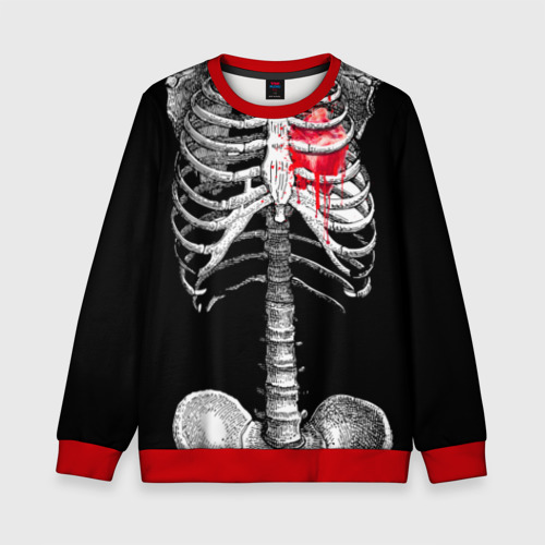 Детский свитшот 3D с принтом Скелет с сердцем, вид спереди #2