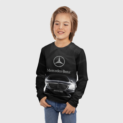Детский лонгслив 3D с принтом Mercedes-Benz, фото на моделе #1