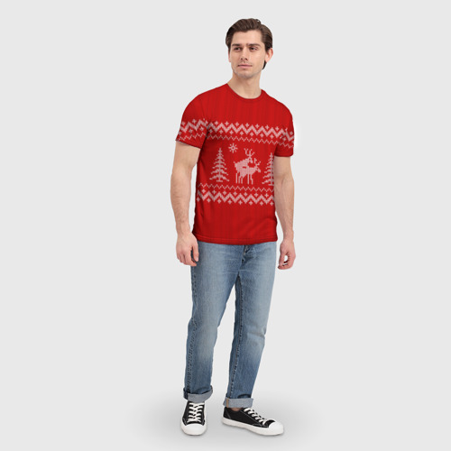 Мужская футболка 3D с принтом Свитер с оленями, вид сбоку #3