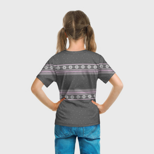Детская футболка 3D с принтом Свитер с оленями, вид сзади #2