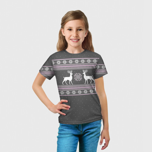Детская футболка 3D с принтом Свитер с оленями, вид сбоку #3