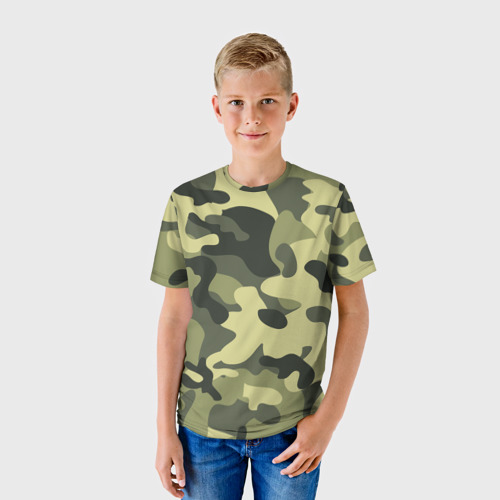 Детская футболка 3D с принтом Камуфляж Хаки, фото на моделе #1