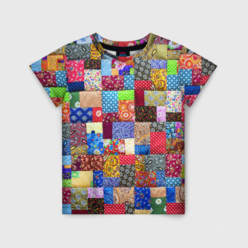 Детская футболка 3D с принтом Лоскутное шитьё, вид спереди #2