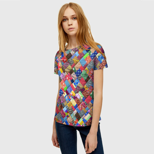Женская футболка 3D с принтом Лоскутное шитьё, фото на моделе #1