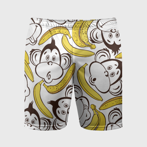 Мужские шорты спортивные с принтом Обезьянки и бананы, вид спереди #2