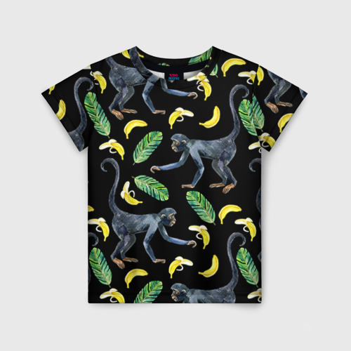 Детская футболка 3D с принтом Обезьянки и бананы, вид спереди #2