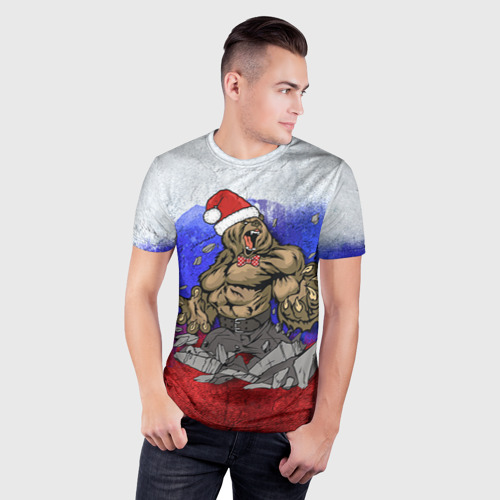 Мужская футболка 3D Slim с принтом Медведь, фото на моделе #1