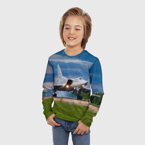 Детский лонгслив 3D с принтом Самолёт, фото на моделе #1