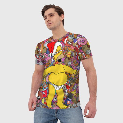 Мужская футболка 3D с принтом Обжора Гомер, фото на моделе #1