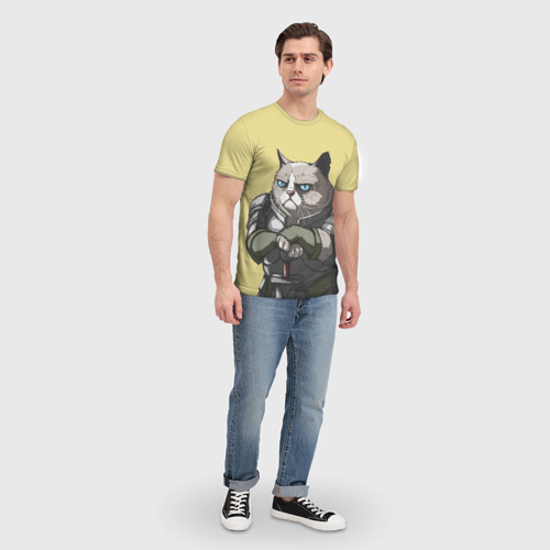 Мужская 3D футболка с принтом Кот, вид сбоку #3