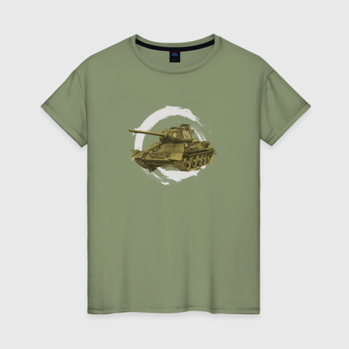 Женская футболка хлопок с принтом Танк Т-34, вид спереди #2