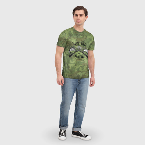 Мужская 3D футболка с принтом Охота и рыбалка, вид сбоку #3