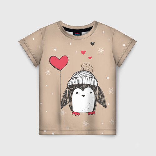 Детская футболка 3D с принтом Пингвин с шариком, вид спереди #2