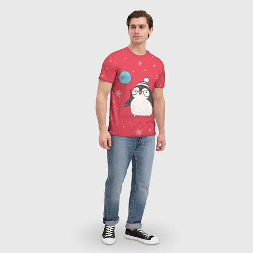 Мужская футболка 3D с принтом Пингвин с шариком, вид сбоку #3
