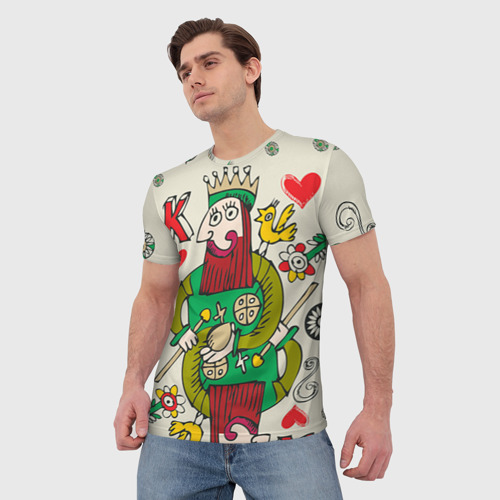 Мужская футболка 3D с принтом Червовый король, фото на моделе #1