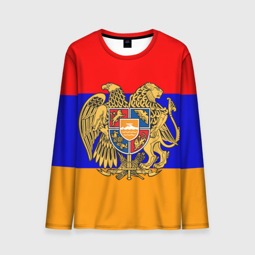 Мужской лонгслив 3D с принтом Герб и флаг Армении, вид спереди #2