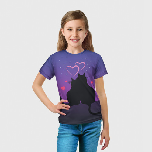 Детская футболка 3D с принтом Котик и киска, вид сбоку #3