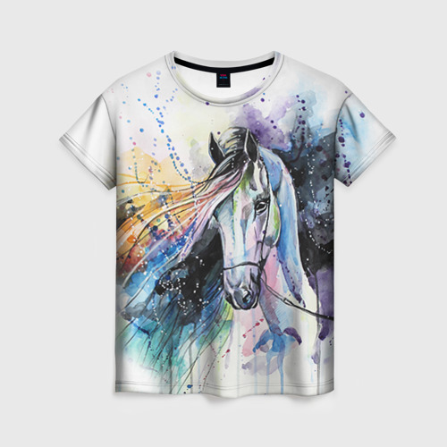 Женская футболка 3D с принтом Лошадь Арт 3, вид спереди #2