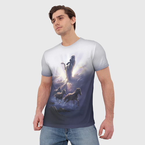 Мужская футболка 3D с принтом Лошади 3, фото на моделе #1