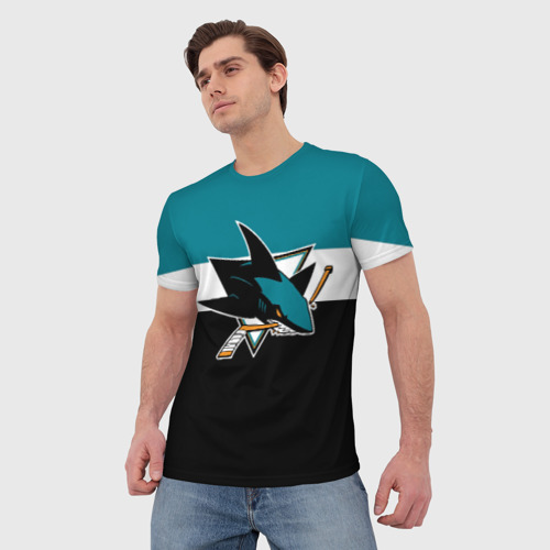Мужская футболка 3D с принтом San Jose Sharks, фото на моделе #1