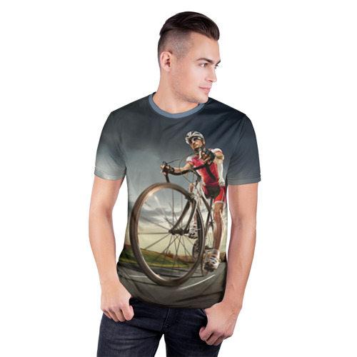 Мужская футболка 3D спортивная с принтом Велогонщик, фото на моделе #1