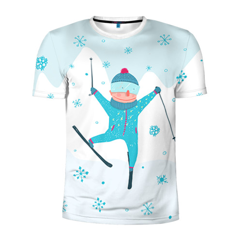 Мужская футболка 3D спортивная с принтом Лыжник, вид спереди #2