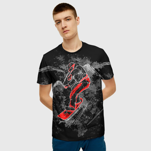 Мужская 3D футболка с принтом Сноубордист, фото на моделе #1