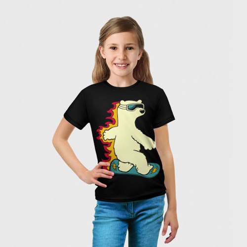 Детская футболка 3D с принтом Мишка на борде, вид сбоку #3